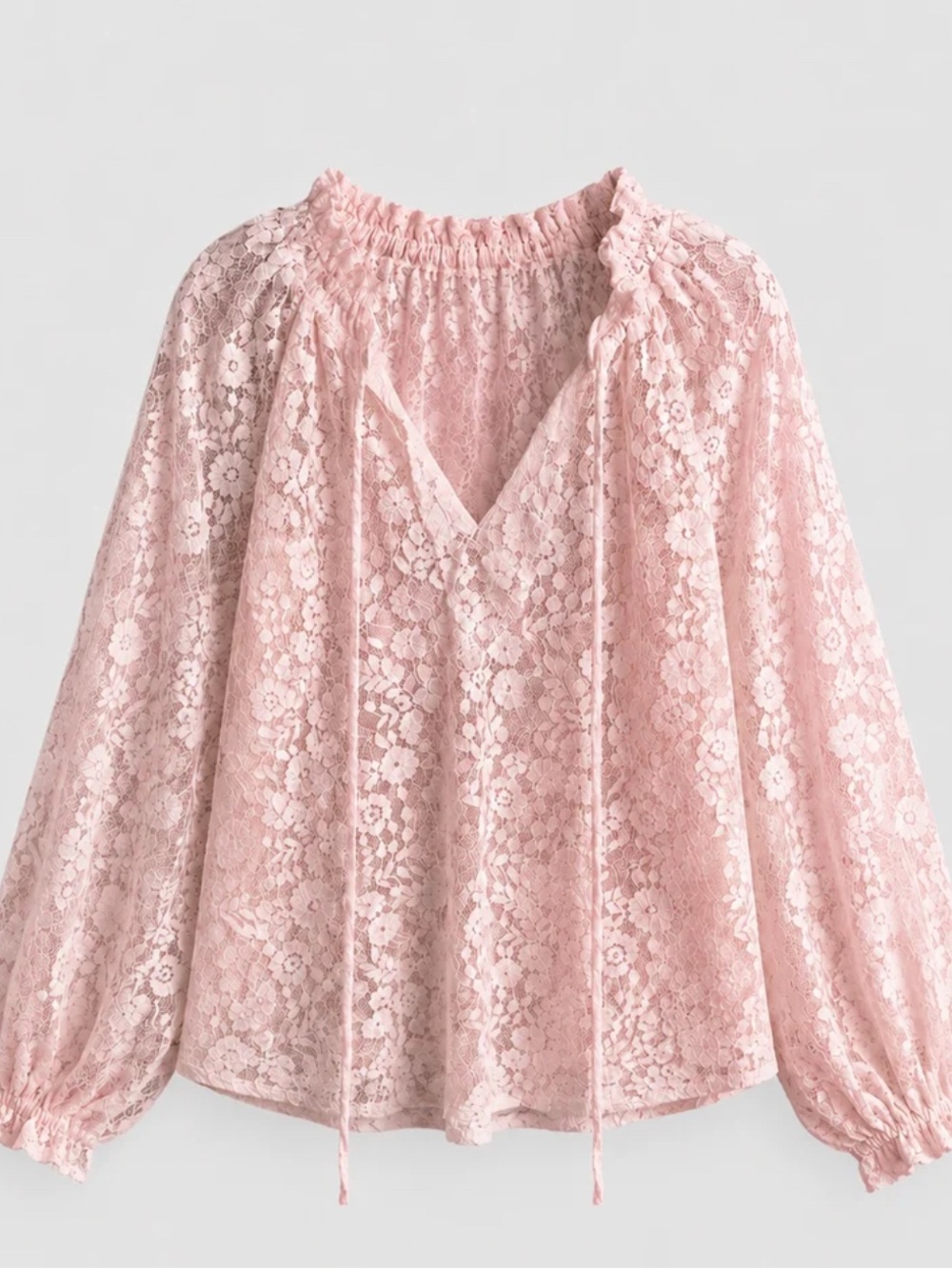 Kori Light Pink Lace-Texture Peasant Blouse